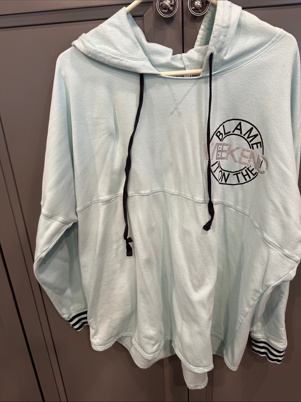 No Boundaries Light Blue Hoodie with Black Drawstrings